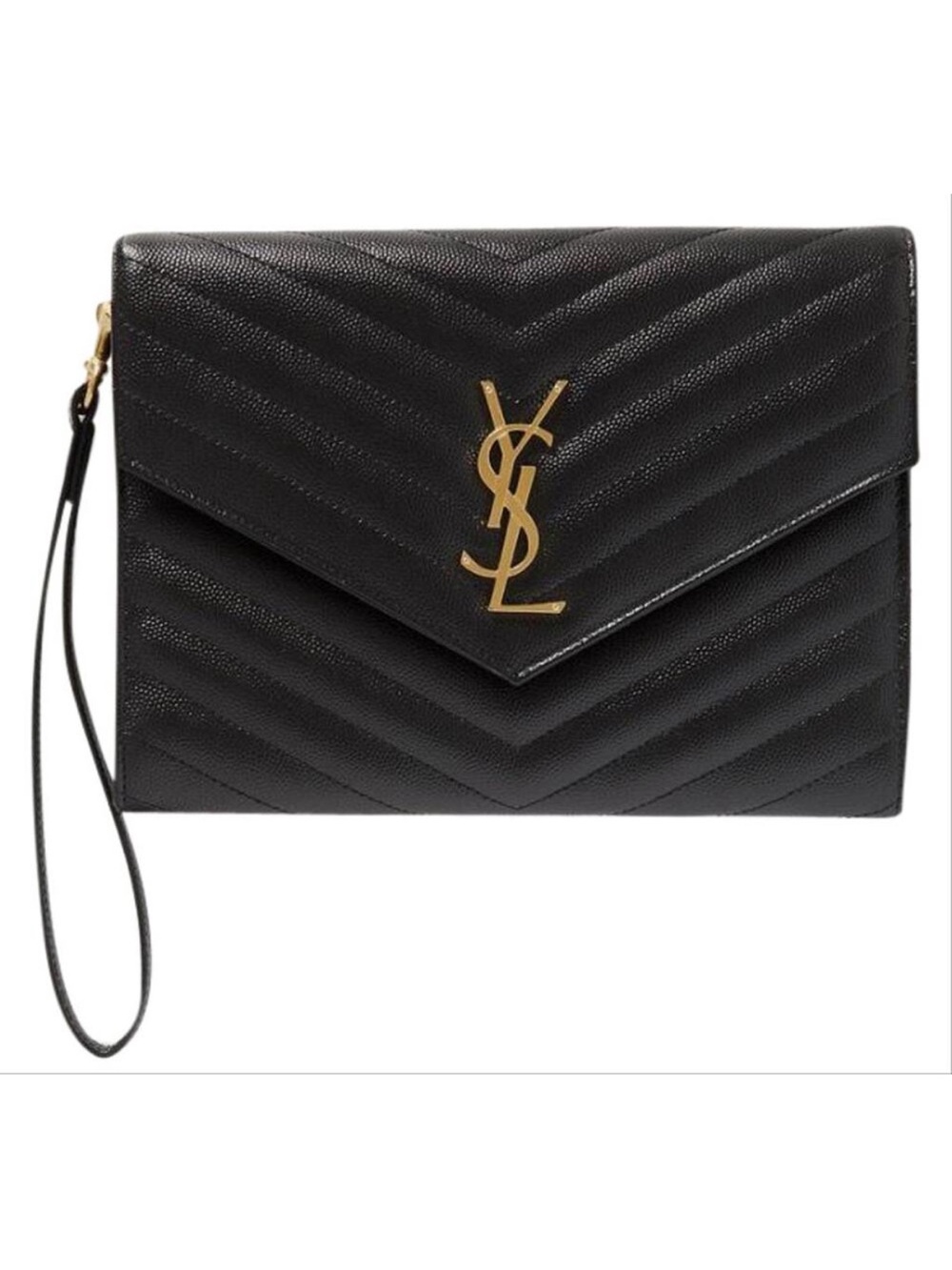 SAINT LAURENT monogram quilted leather envelope pouch wristlet clutch